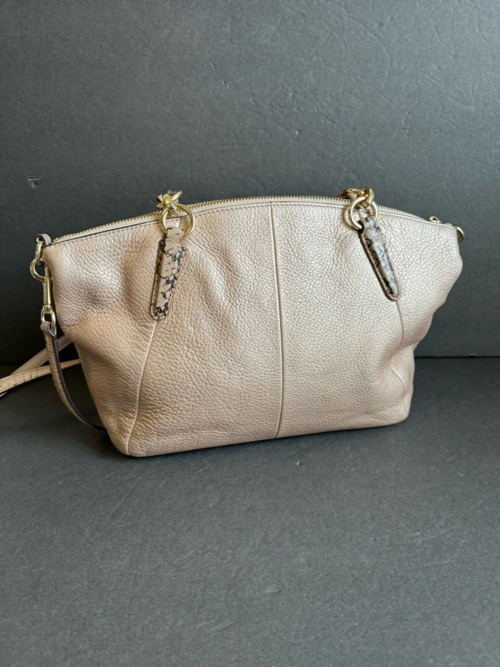 Coach Kelsey Metallic Top Handle Bag Reptile Print Handles Crossbody Purse - Picture 9 of 16